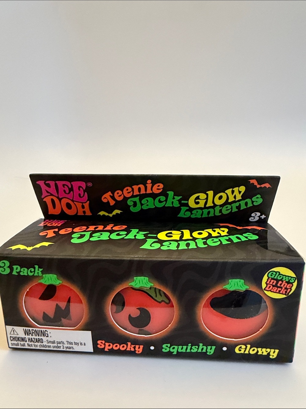 Needoh Teenie Jack-Glow Lanterns - Orange Squishy Pumpkin 3-Pack NEW